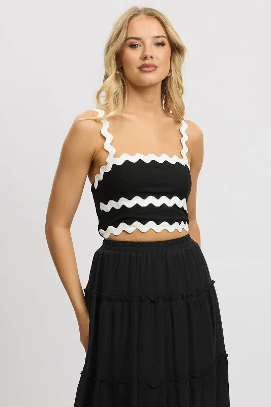 Black Crop Top Sleeveless Shirred Back
