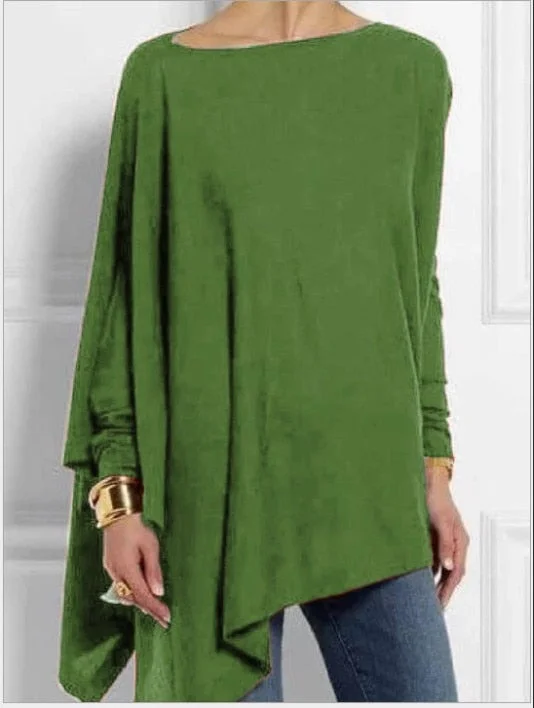 Womens Casual Lightweight Asymmetric Pullover Long Sleeve O-Neck Top