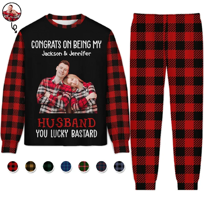 Custom Photo Congrats On Being My Husband - Gift For Couples, Family - Personalized Unisex Pajamas Set