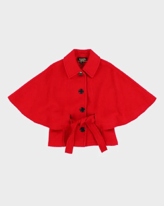 Red Wool Blend Belted Poncho Jacket