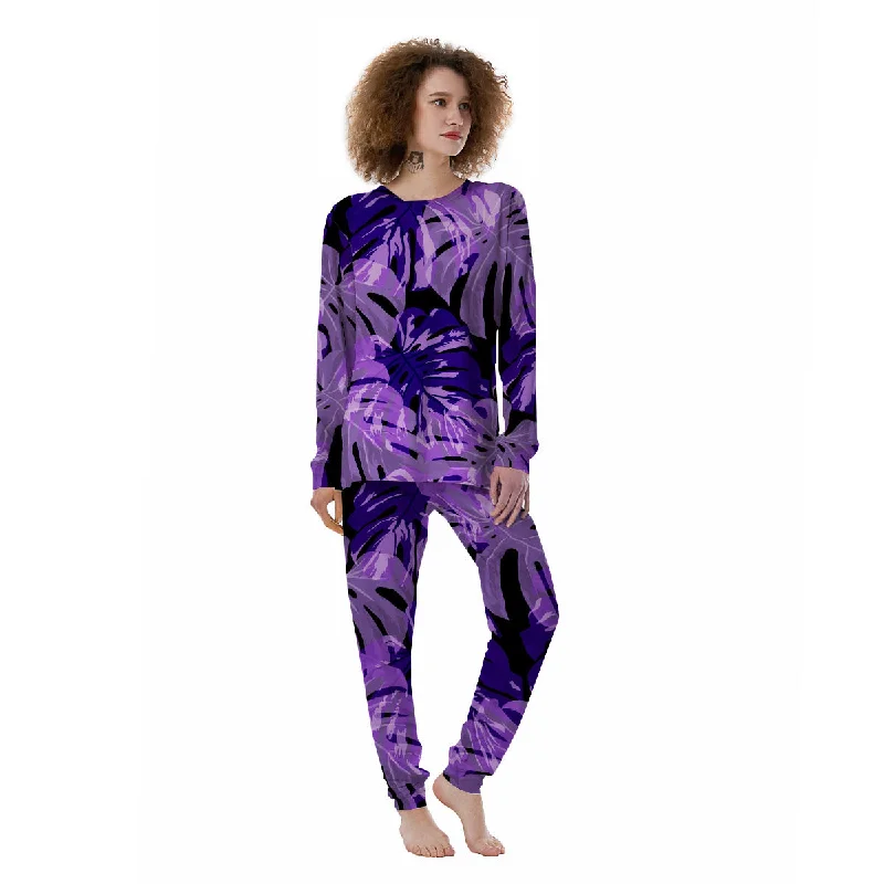 Tropical Leaves Purple Print Women's Pajamas