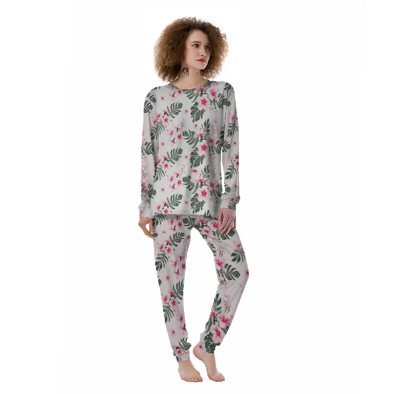 Tropical Pink Hibiscus Print Pattern Women's Pajamas