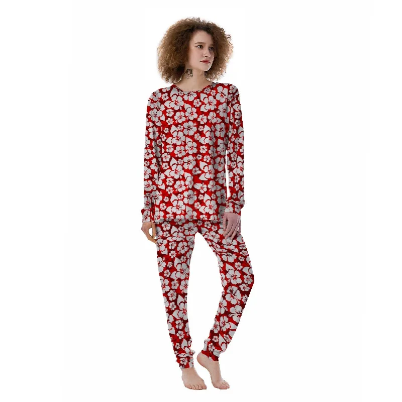 Tropical Red Hawaiian Print Pattern Women's Pajamas