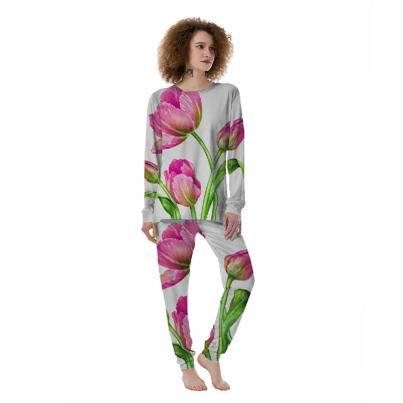 Tulip Flower Pink Watercolor Print Women's Pajamas