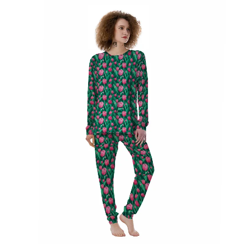 Tulip Pink Print Pattern Women's Pajamas