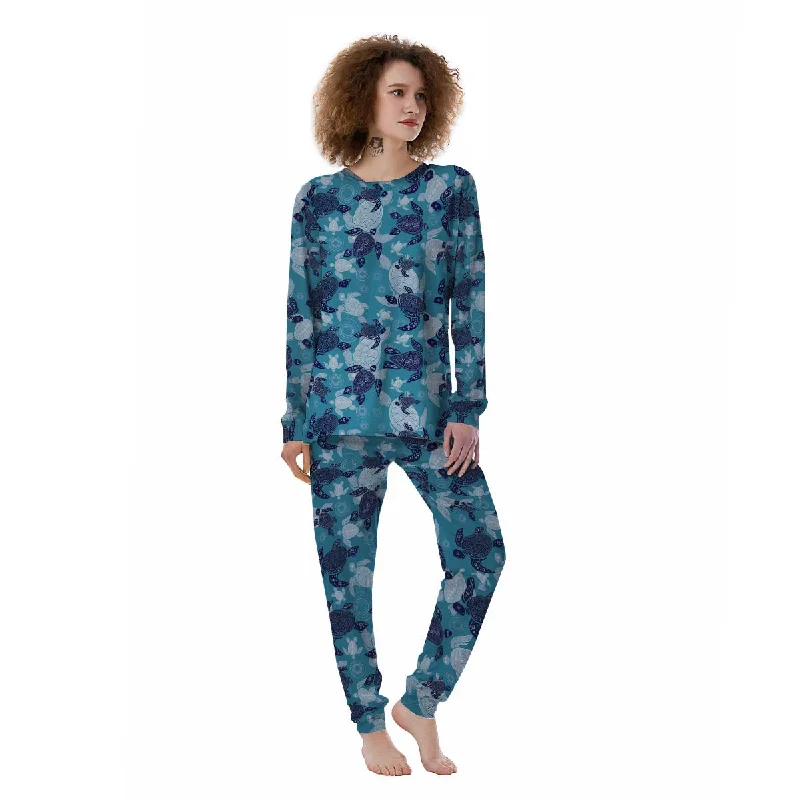 Underwater Sea Turtle Family Print Pattern Women's Pajamas