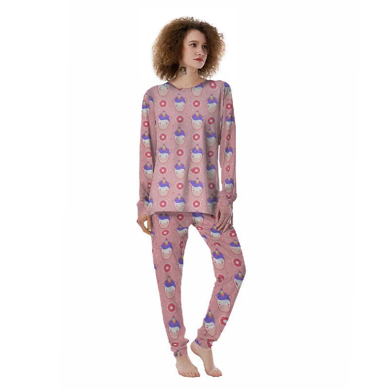 Unicorn Donut Pink Girly Print Pattern Women's Pajamas