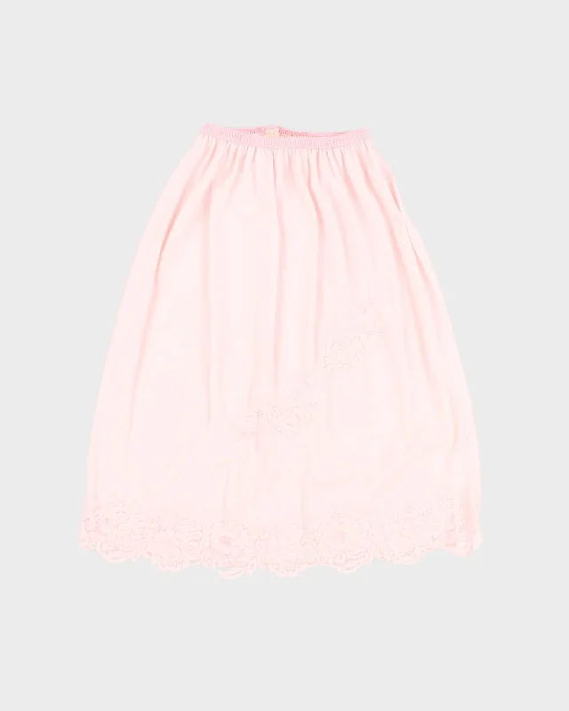 Vintage Pink Lace Floral Embroidered Petticoat Slip Skirt - S