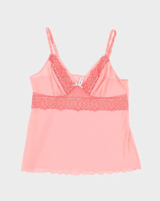 Y2K 00s La Vie En Rose Pink Mesh Cami - M