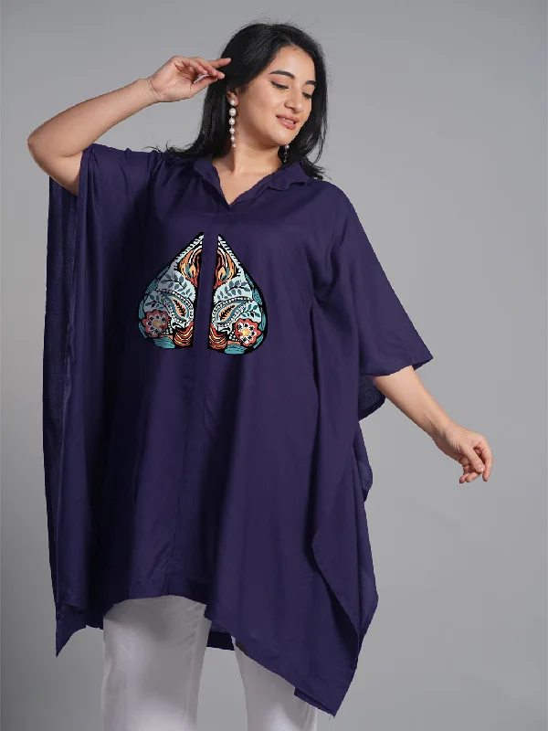 Navy Rayon Shirt-Kaftan - Beauty at its best!