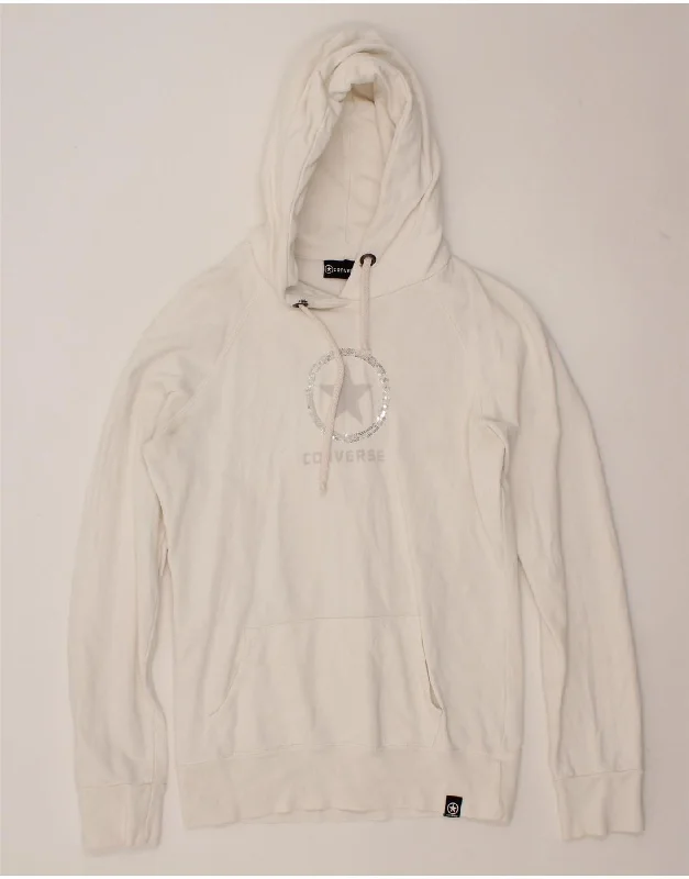 CONVERSE Womens Graphic Hoodie Jumper UK 16 Large White Cotton