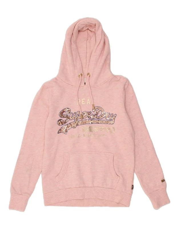 SUPERDRY Womens Graphic Hoodie Jumper UK 10 Small Pink Cotton