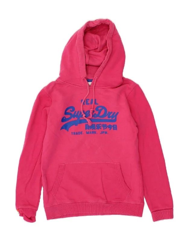 SUPERDRY Womens Graphic Hoodie Jumper UK 12 Medium Pink Cotton