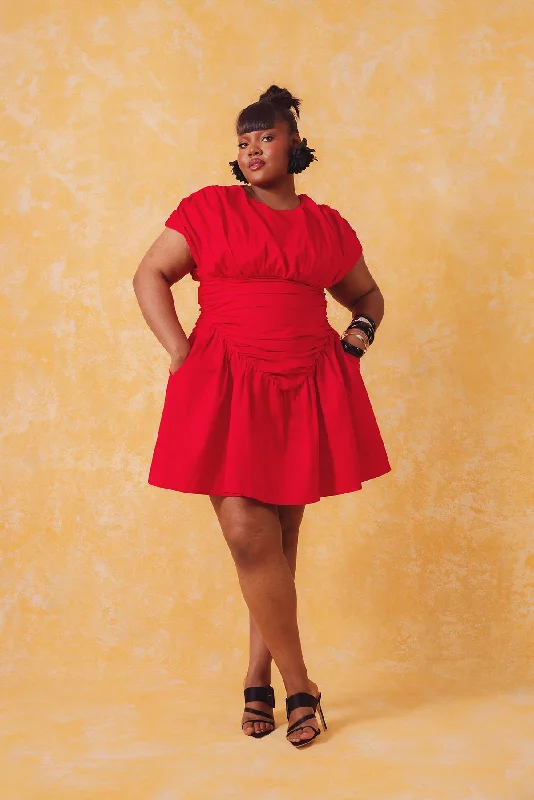 Adesuwa Ruched Cotton Mini Dress - Red