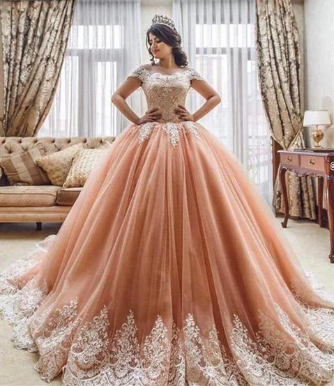 boho wedding dresses boat neck lace appliqué elegant arabic style ball gown wedding dress robe de marine