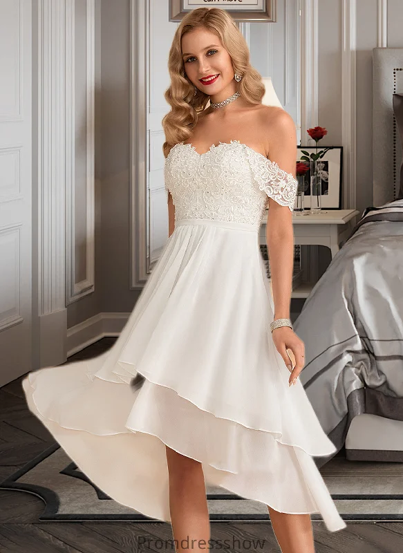 Pancy A-Line Asymmetrical Chiffon Lace Wedding Dress With Beading Sequins STKP0013764