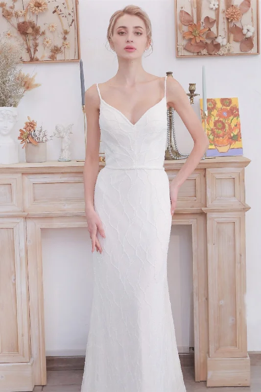 Simple Mermaid White Long Wedding Dress