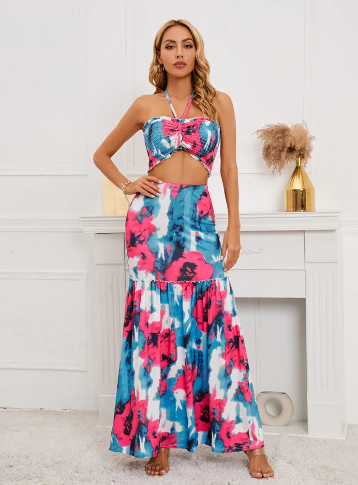 SEXY BOHEMIAN PRINTED TOP+SKIRT TWO-PIECE SET