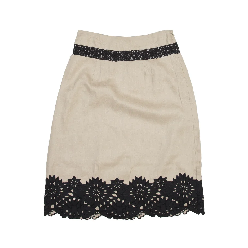 MONSOON Lace Knee Length Flare Skirt Beige Womens UK 8