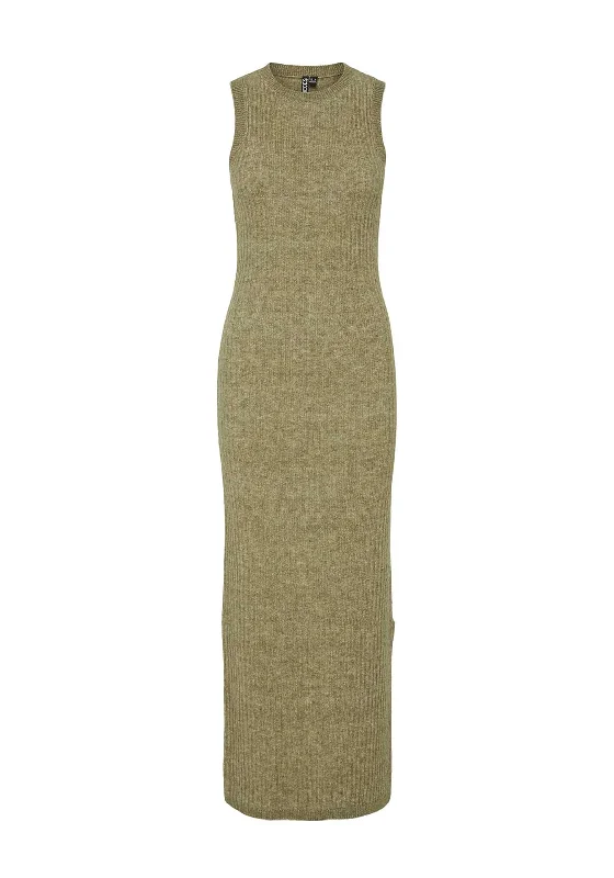 Pieces Paya Ribbed Knit Sleeveless Maxi Dress, Green