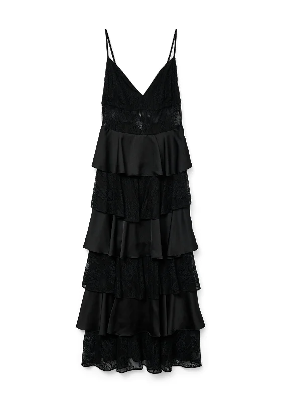 Vero Moda Dinna Lace Ruffle Maxi Dress, Black