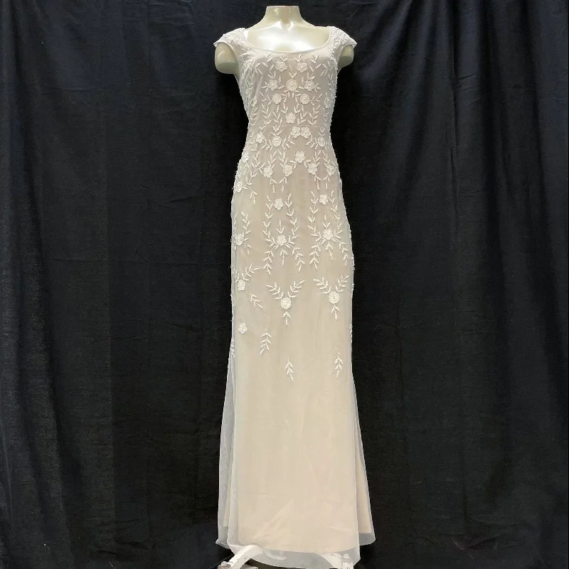 Wmns BHLDN Mesh Overlay Beaded Embroidered Cap Sleeve Long Formal Dress Sz 4