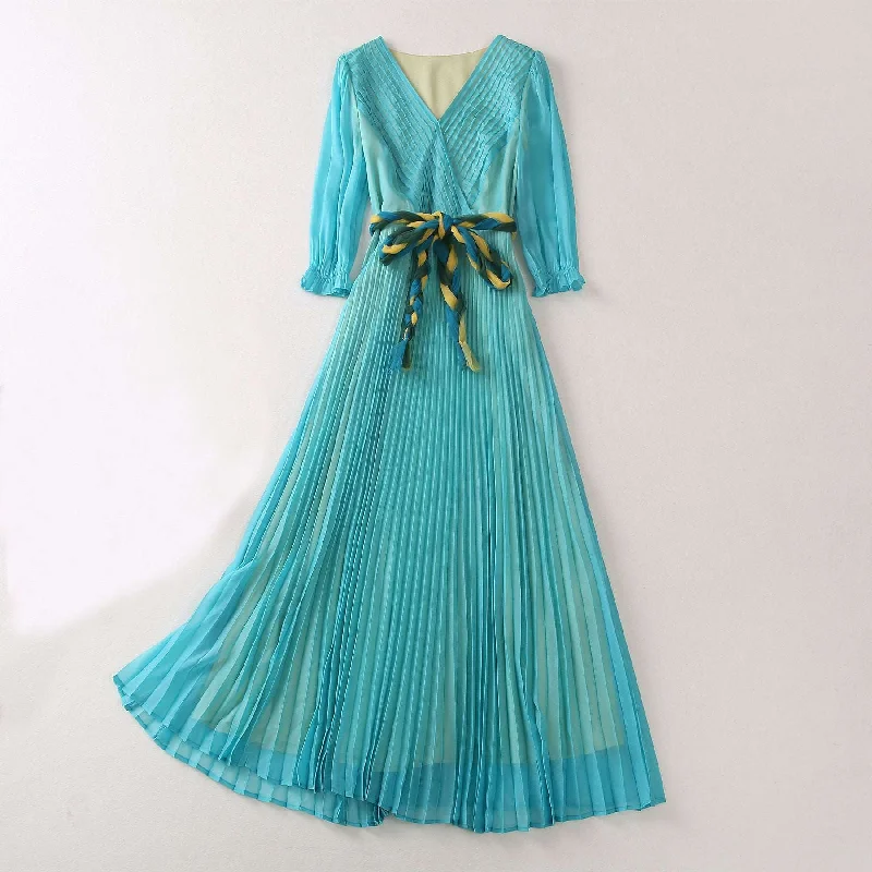 Women's Elegant French Runway Long Pleated Dress