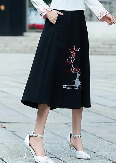 Vivid A line skirts Cotton Drops Design Runway black embroidery short skirt Summer