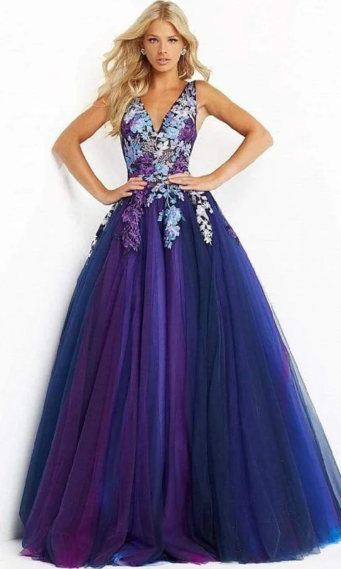 Jovani - 06807 Gradient Floral Embroidered A-line Gown