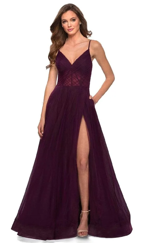 La Femme - 29076 V-Neck Semi-Sheer Bodice Junior Prom Gown