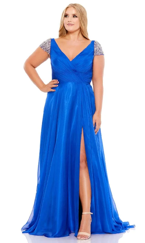 Mac Duggal 67723 - Beaded Cap Sleeve High Slit Gown