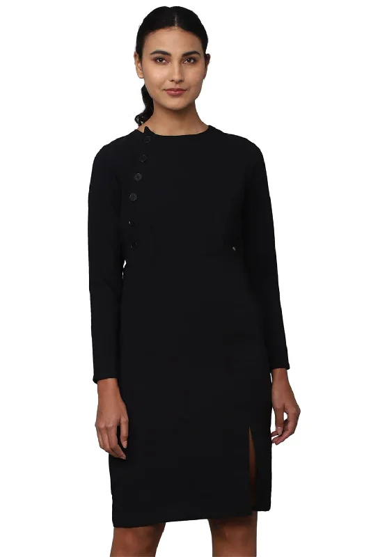 Allen Solly Women's Polyester Blend Classic Above The Knee Dress (Black)