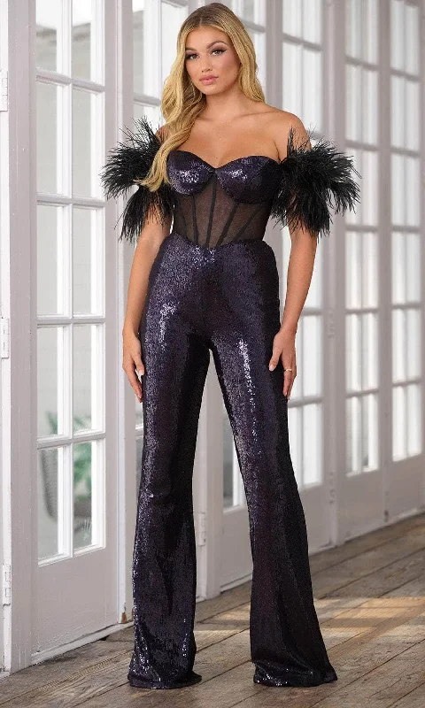 Ava Presley 39577 - Feathered Corset Jumpsuit