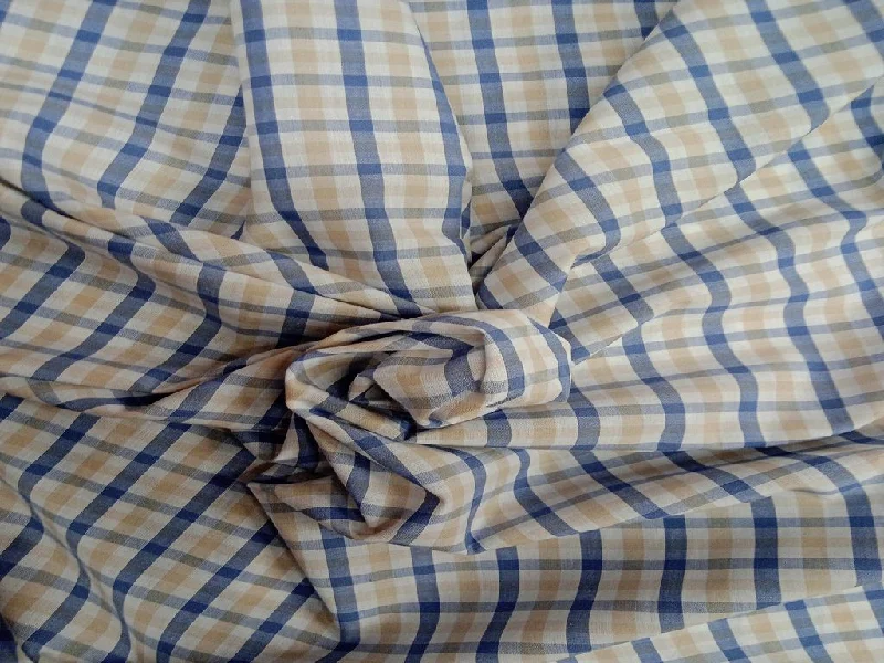 Blue Khaki Cotton Plaid Check Fabric