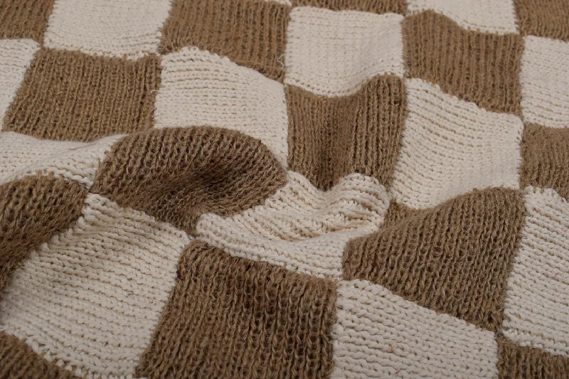 Brown & Cream Check Natural Jute Fabric