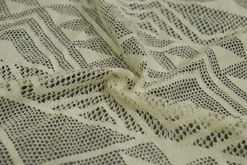 Cream Abstract Cotton Net Fabric