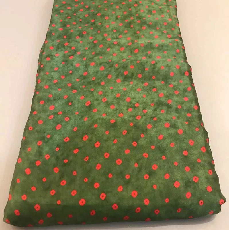 Green & Red Traditional Bandhej Modal Silk Fabric