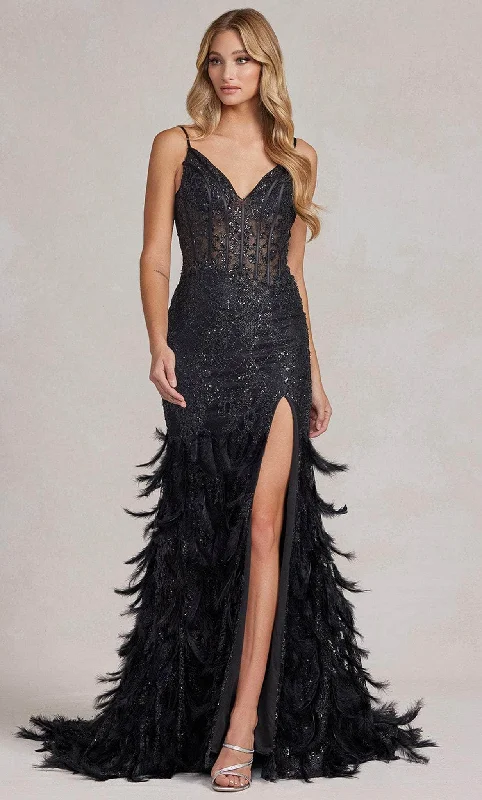 Nox Anabel C1119 - V-Neck Feathered Mermaid Prom Dress