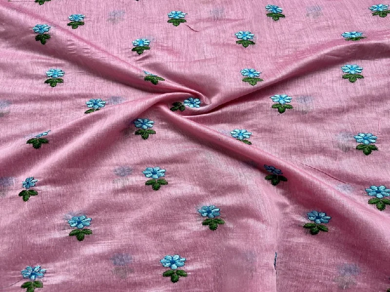 Pink Motifs Embroidered Chanderi Fabric