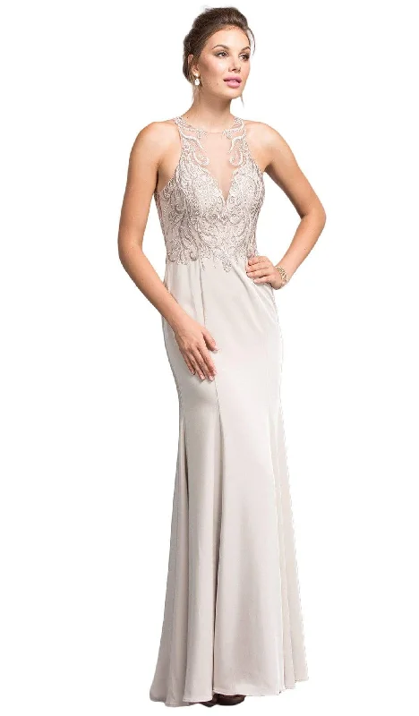 Trevi Collection - Elegant Illusion Halter Sheath Prom Dress