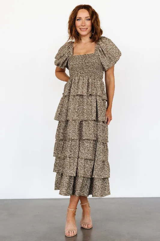 Bromley Tiered Dress | Olive Print