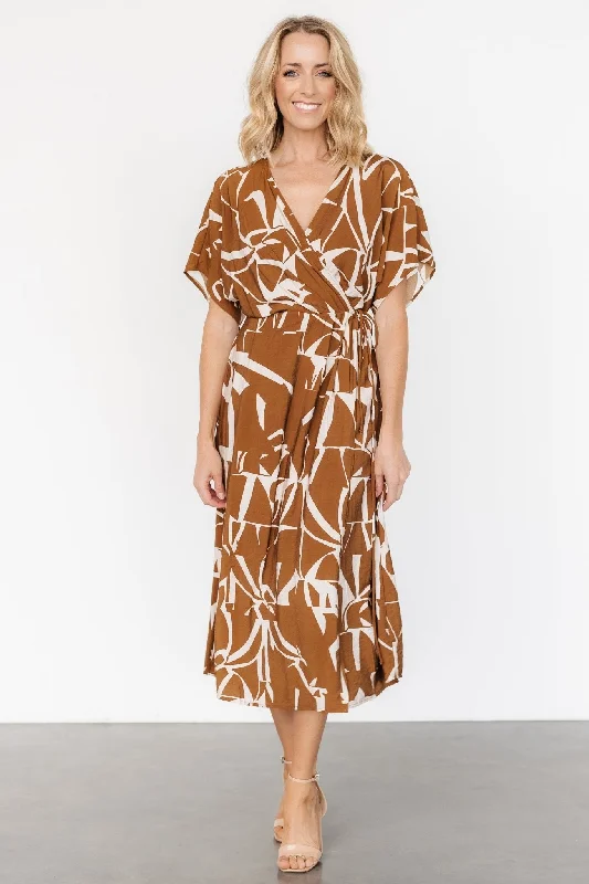 Fantino Faux Wrap Dress | Brown Print