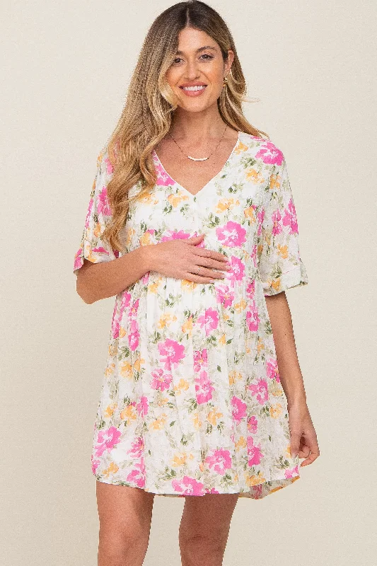 White Floral Babydoll Maternity Dress