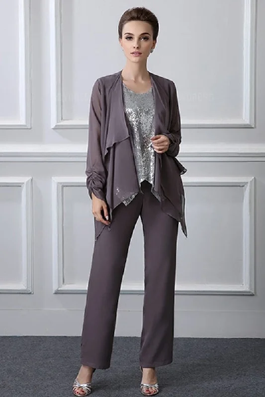 elegant Casual Vintage Long Sleeves Jewel Mother's suit Printed Maxi Skirt