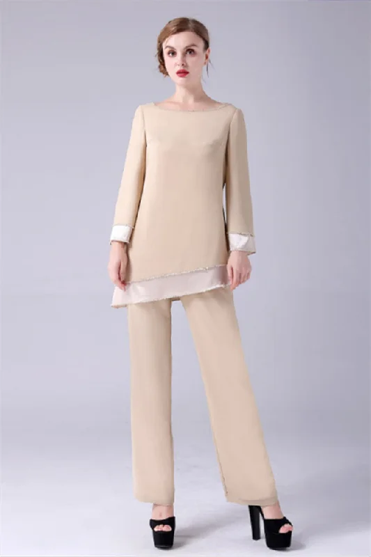 Long sleeves Jewel Asymmetrical mother's shirt Formal Maxi Skirt