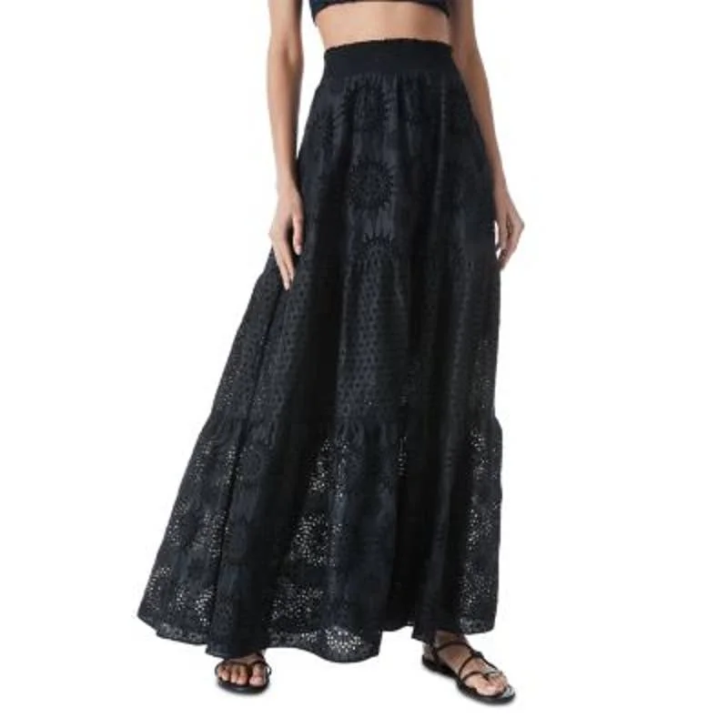 ALICE + OLIVIA Ladies Black Basic Panelled Eyelet Maxi SKirt, "Reise" Stretch Maxi Skirt