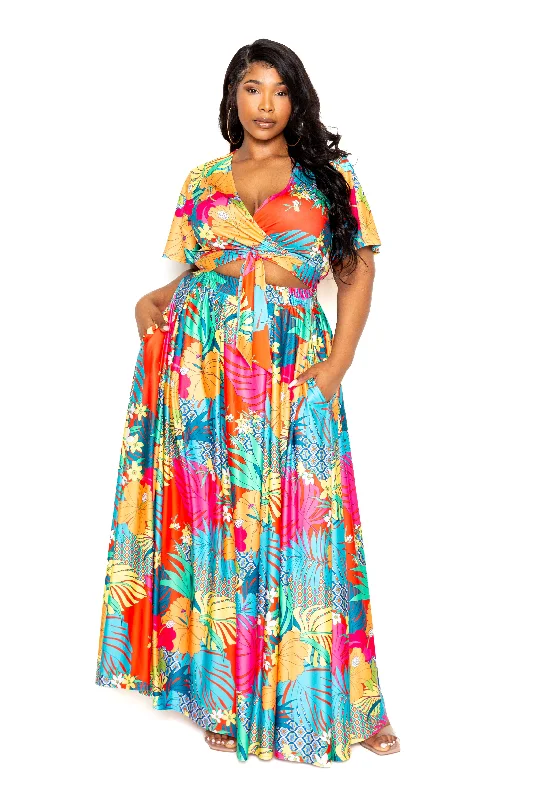 Tropical floral maxi skirt & top set Long Boho Skirt