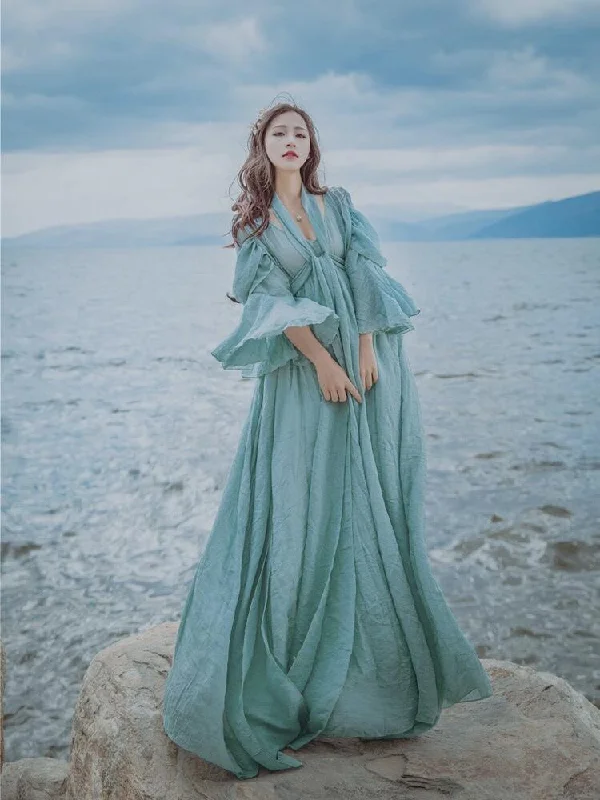 Cotton and linen literary dress long skirt national style women s lanterns sleeves huge hem dress Midi Maxi Skirt Cotton and linen literary dress long skirt national style women s lanterns sleeves huge hem dress Midi Maxi Skirt