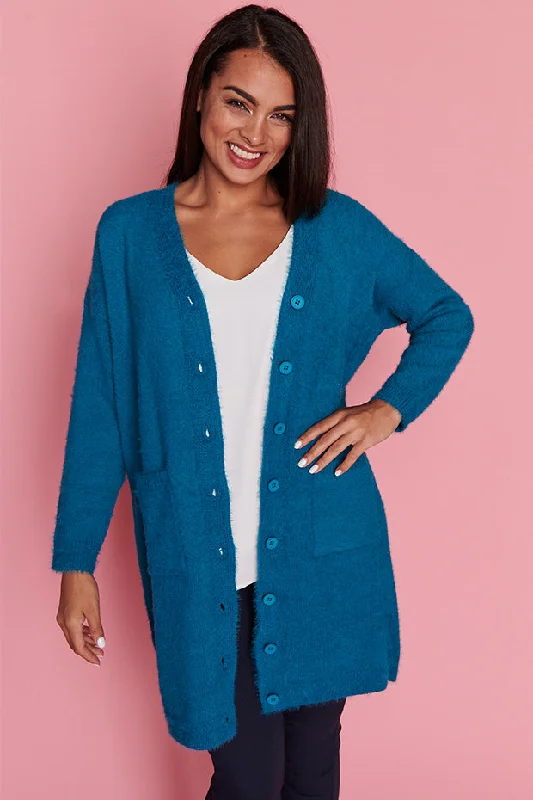 Fuzzy Harbour Blue Long Cardi Maxi Skirt Casual