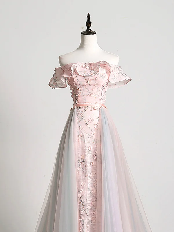 Lovely Tulle Applique Long Prom Dress, A-Line Evening Dress with Detachable Skirt Button-up Maxi Skirt Lovely Tulle Applique Long Prom Dress, A-Line Evening Dress with Detachable Skirt Button-up Maxi Skirt